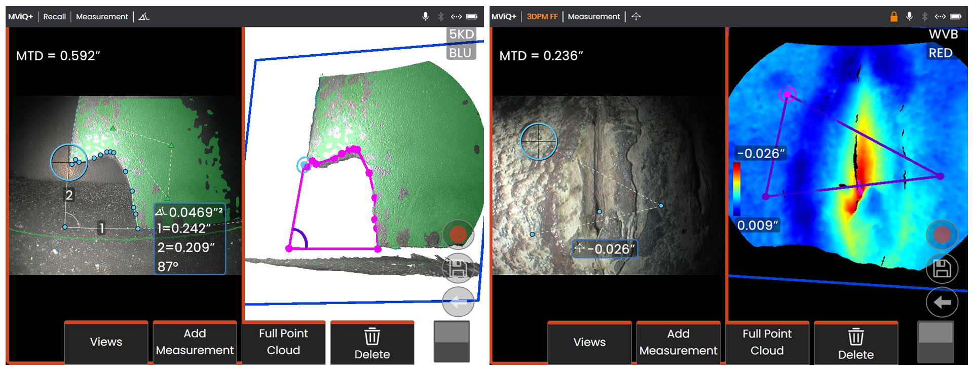 MVIQ+/XLG4+工業視頻內窺鏡在燃氣輪機中的葉片缺失材料測量及缺陷深度測量